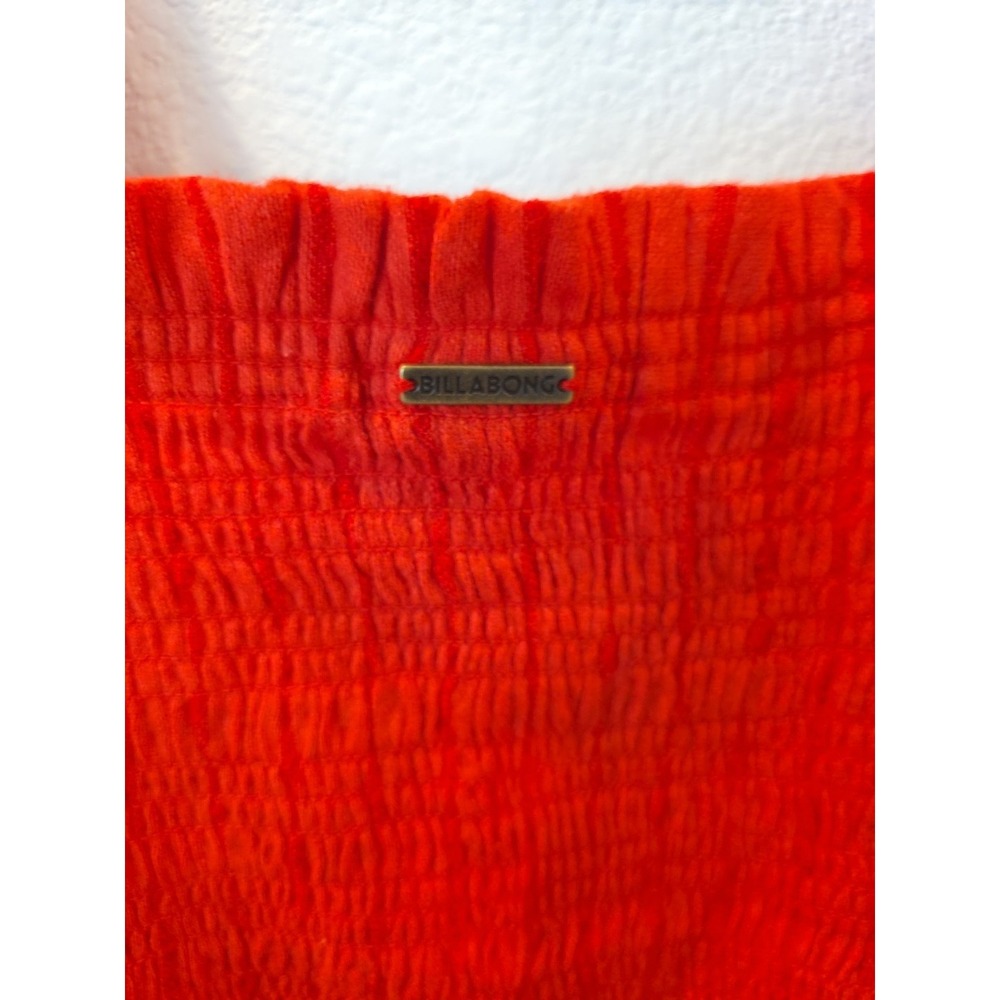 Billabong Women's Smocked Top Sz L Shoulder Ties Ruffle Hem Red Boho Festival - Picture 6 of 6